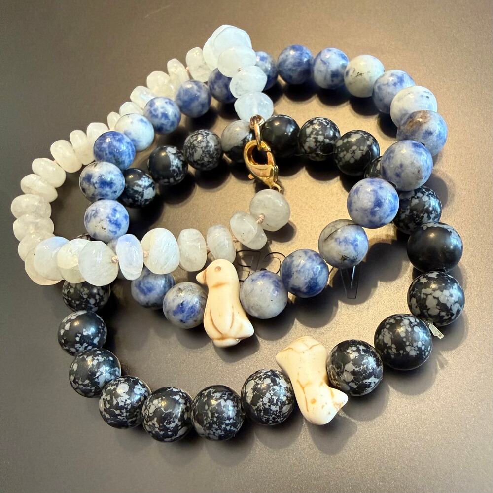 Trio of Sodalite Quartz Penguin Stretch Bracelets